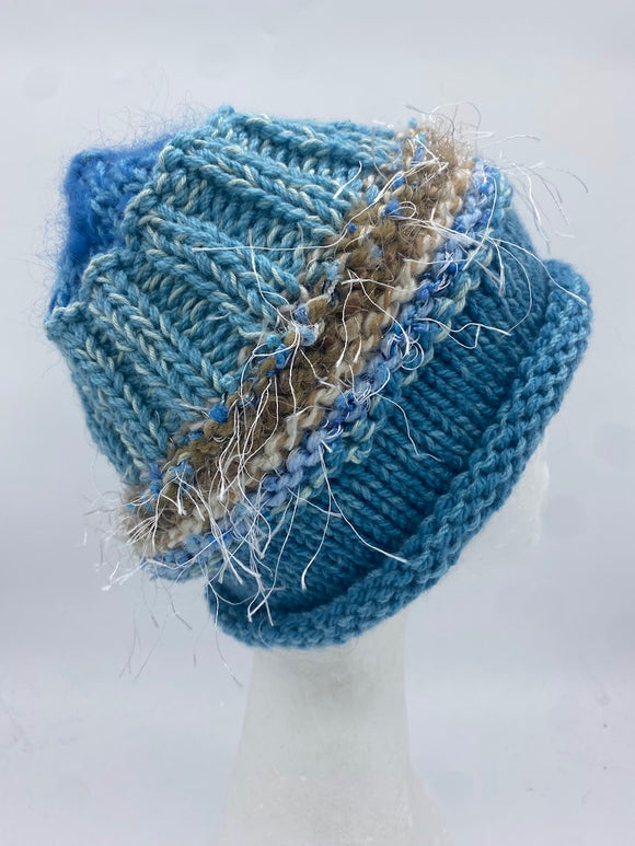 CHUNKY CLASSIC BEANIE - Blue/Tan- Medium
