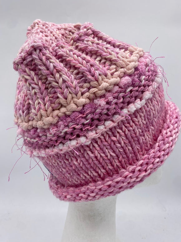 CHUNKY CLASSIC BEANIE - Pink White- medium