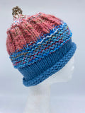 CHUNKY CLASSIC BEANIE - COTTON DUSKY RED BLUE- medium