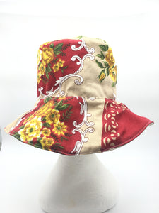 Retro Sun Hat-  Red Floral 2